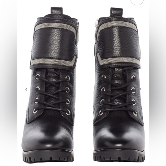 New Paige Daphne Black Leather Combat Military Style Boots Size 8.5 - Picture 2 of 12